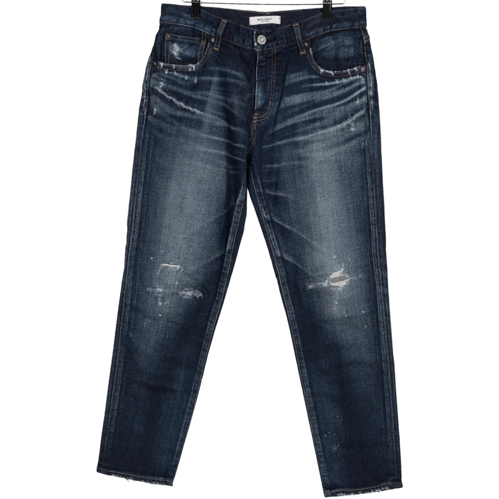 Moussy Blue Ankle Cropped Jeans with Distressing and Fading